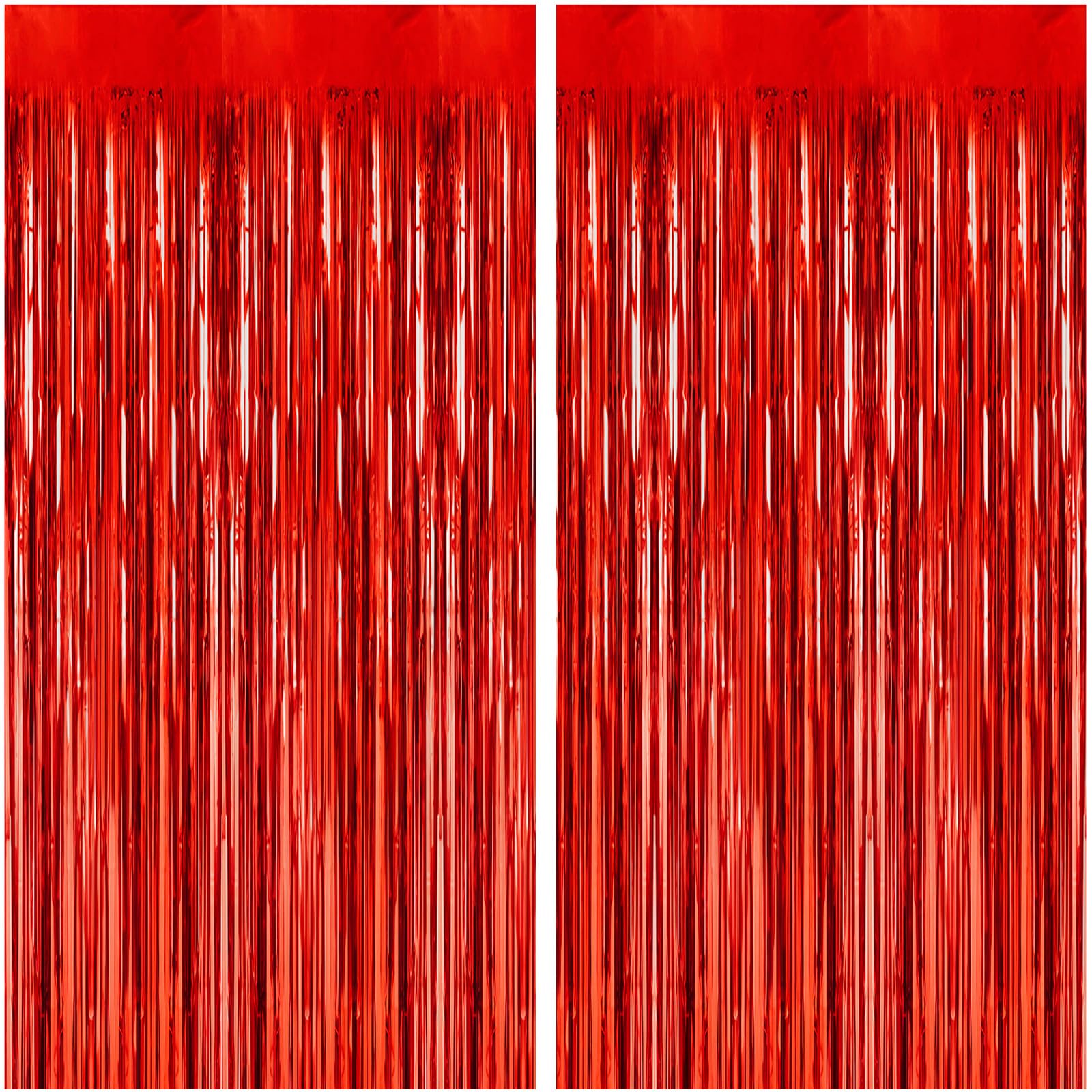 2 Pack 3.2ft x 8.2ft Red Foil Fringe Curtains Party Photo Backdrop Party Streamers for Birthday,Graduation,New Year Eve Decorations Wedding Decor