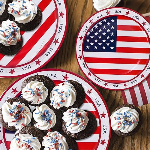 Miniatura 5 de WBCBEC 48 platos de papel de bandera estadounidense, suministros de fiesta de bandera patriótica, platos de papel para el día de los veteranos, día