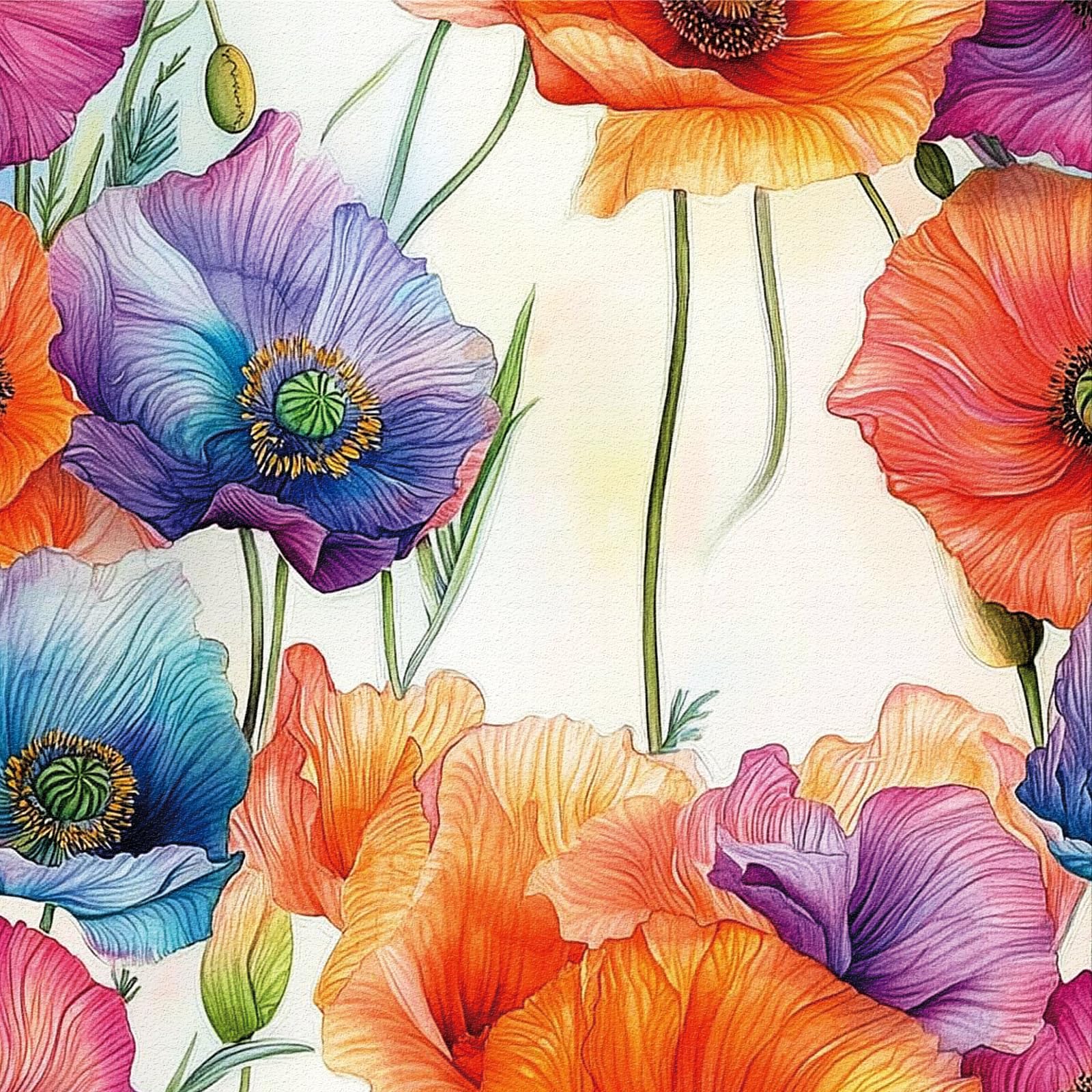 Self Adhesive Wallpaper, Removable Decorative Film, Hand-painted Watercolor Orange Purple Flower Pattern, Bohemian Style, 44X300CM Peel and Stick Contact Paper for Wall Decal or Cabinet Furniture