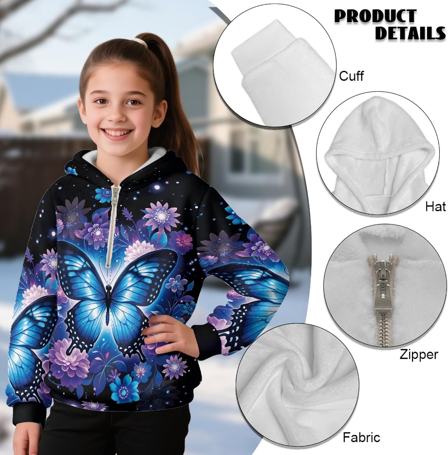 AmzPrint Girls Half Zip Fleece Hoodie Long Sleeve Pullover Trendy Jogger Hoodie Dress For Toddler Girls