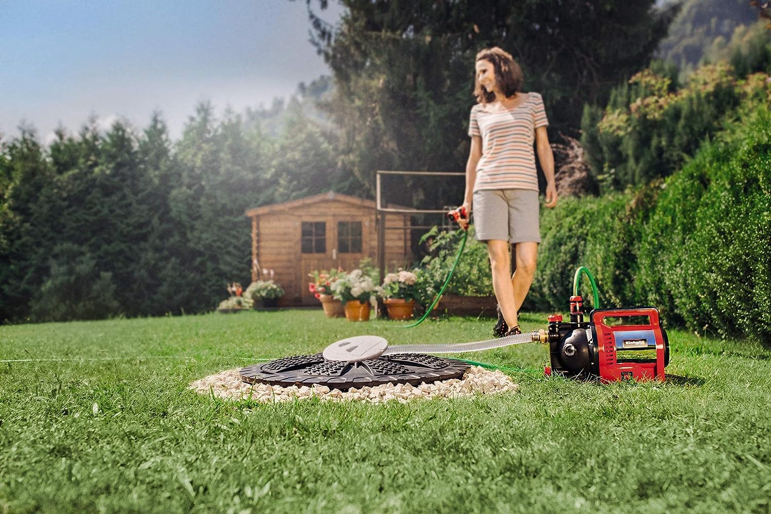 Einhell Gartenpumpe GC-GP 1250 N/1 (1.200 W, max. 5000 L/h, max. Förderhöhe 50 m, Wasserfüllanzeige, Wassereinfüllöffnung /-ablassschraube, Frostschutz, Thermoschutz)