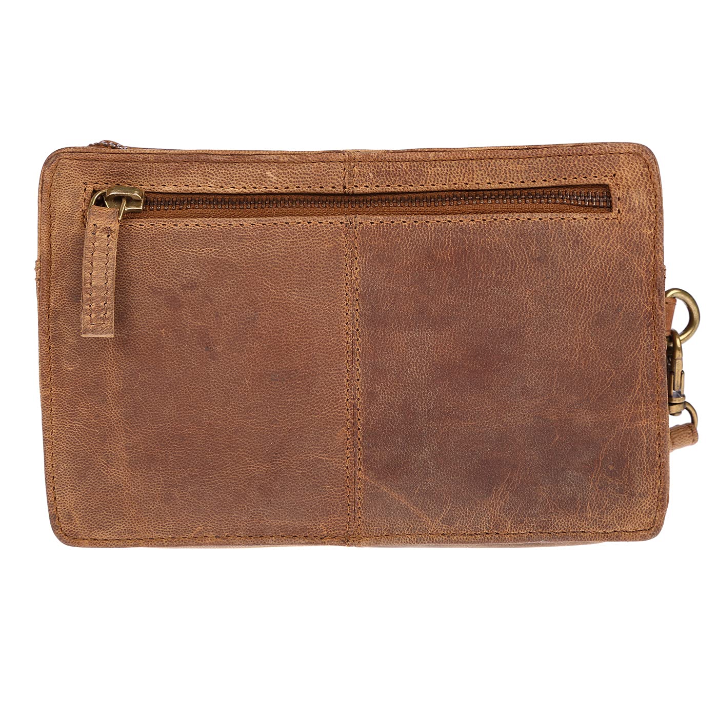 Christian Wippermann Herren echt Leder Handgelenktasche Herrenhandtasche Dokumententasche Tasche Doppelkammer (Tan)