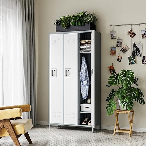 Miniatura 4 de Letaya Taquillas de metal para empleados armario de almacenamiento de 3 puertas con estantes y gabinete de acero con cerradura para la escuela,
