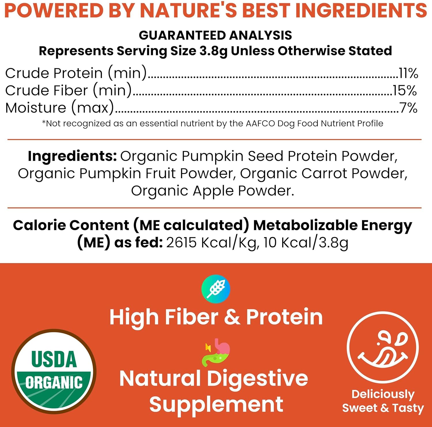 Organic Pumpkin Powder for Dogs - 16 oz of Powder for Dog Digestion with 5cc Scoop - Made with Pumpkin, Apple, and Carrots - Made in The USA
