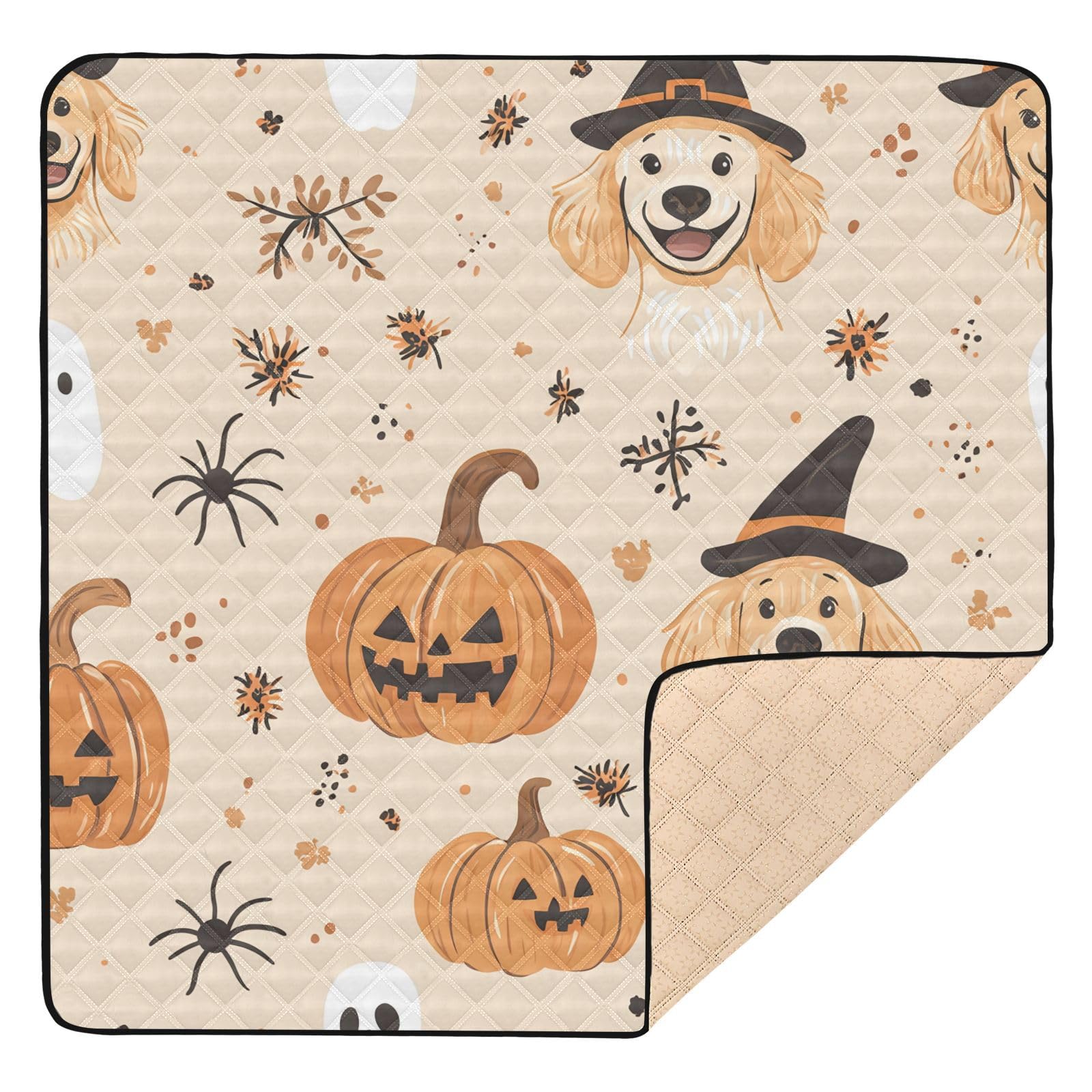 BOESI Doodle Puppy and Pumpkin Baby Play Mat, 50“ X 50” Washable Folding Crawling Mat, Baby Floor Mat, Soft, Non-Slip