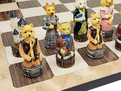 Royal Cats Vs Dogs - Juego de ajedrez con tablero de colores rústico de 17 pulgadas