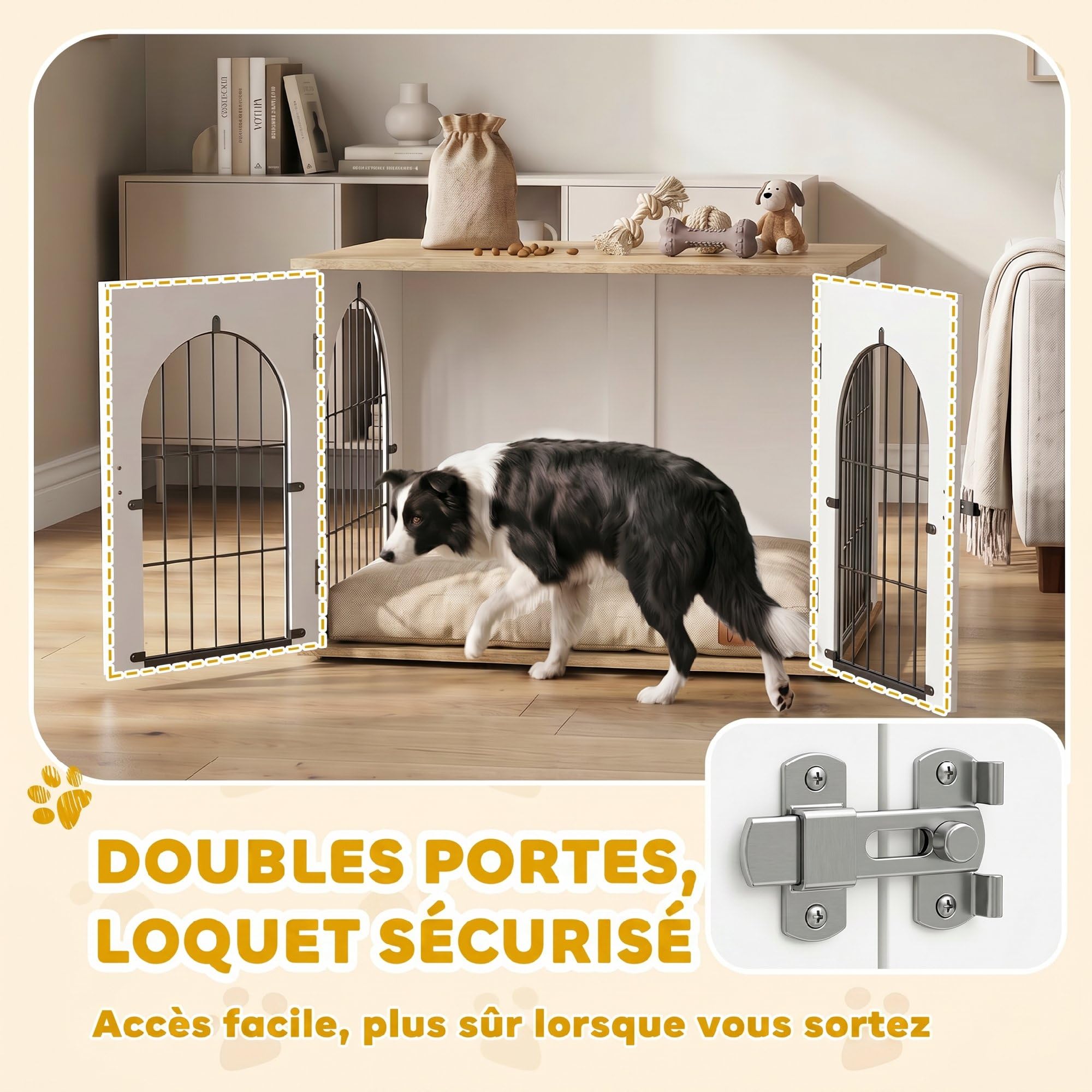 PawHut Gabbia per cani Arco Doppia Porta Dimensione Media, 80 x 56 x 59 cm, Bianco | Mobile Cage Cane Interno, Metallo Robusto, Tavolino Design Moderno, Soggiorno Appartamento