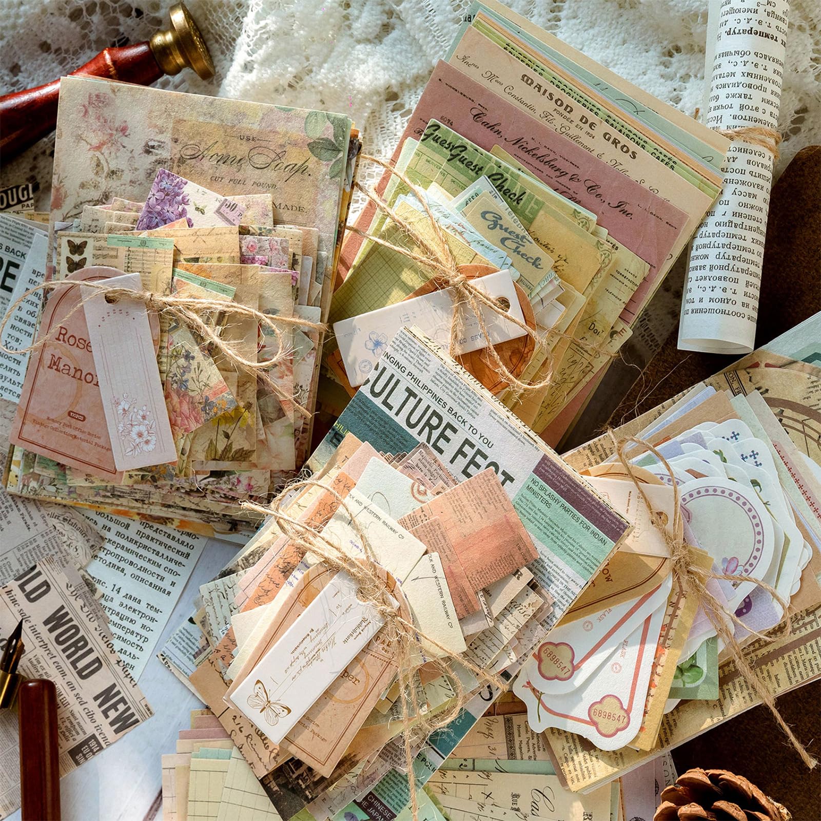 400pcs Scrapbook Supplies Junk Journal Supplies Vintage Scrapbook Papers Mixed Media Collage Card DIY Crafting Supplies (400PCS Style A) — image 1