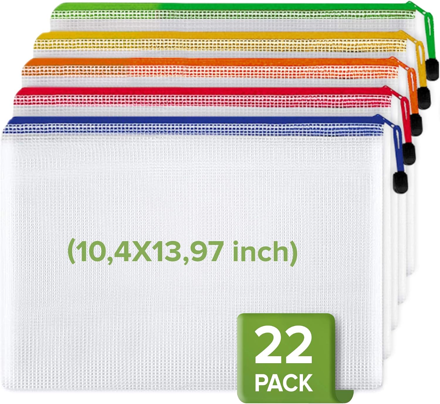 22 Pack Plastic Mesh Zipper Pouch Document Bag 10x14 in - Large Document Pouch for School Office Supplies - Pouches for Storage - Board Game Organizer - Plastic Mesh Zipper Pouch 10x14 inch Set 22