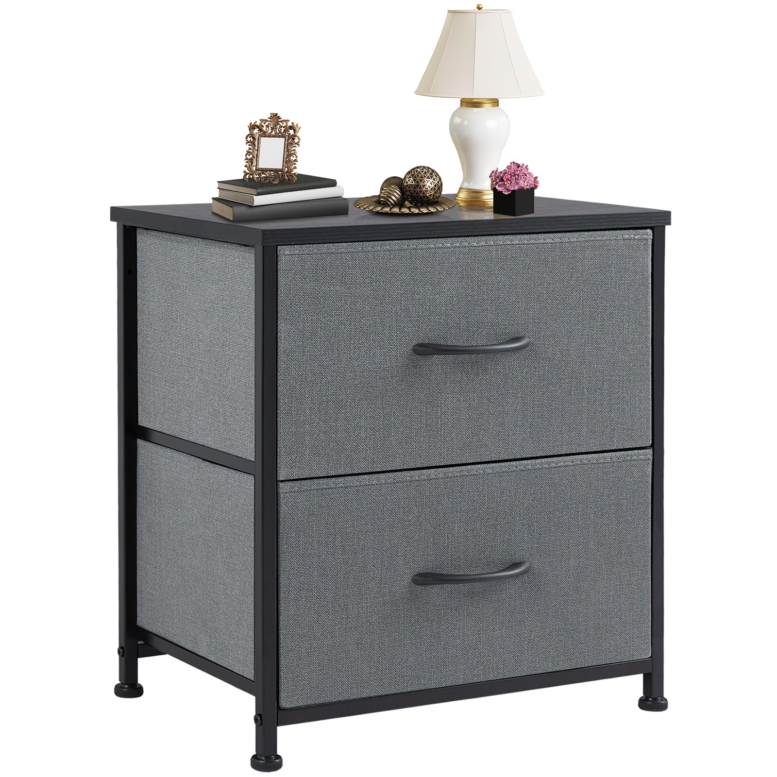DUMOS Nightstand Small Dresser with 2 Fabric Drawers, Side Tables Bedroom End Table Bedside Storage Furniture for 20 inch Tall Night Stand for Entryway, College Dorm, Classic Grey(1 Pack)