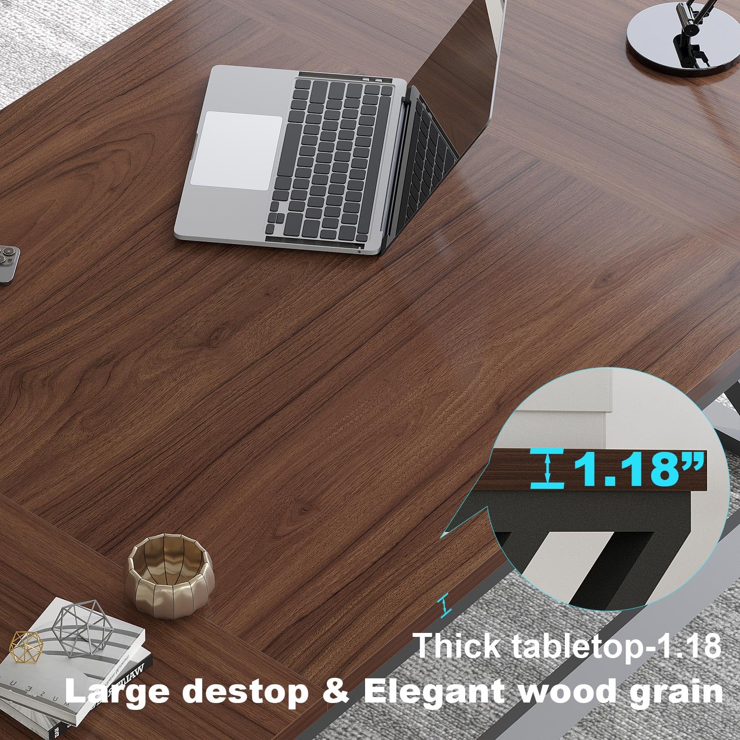 LVB Scrivania grande per computer, scrivania da ufficio, per casa, ufficio, studio, gaming, PC, tavolo in legno, metallo, mobili da ufficio, design industriale, grigio scuro, 180 x 80 x 75 cm
