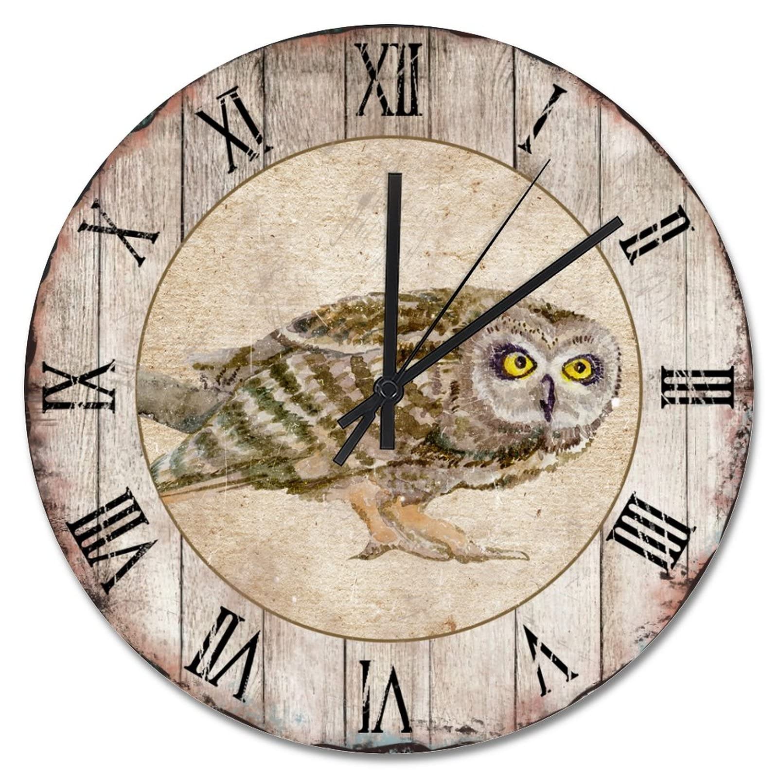 Horloge murale hibou Paris rétro silencieuse rustique de 38 cm pour salon