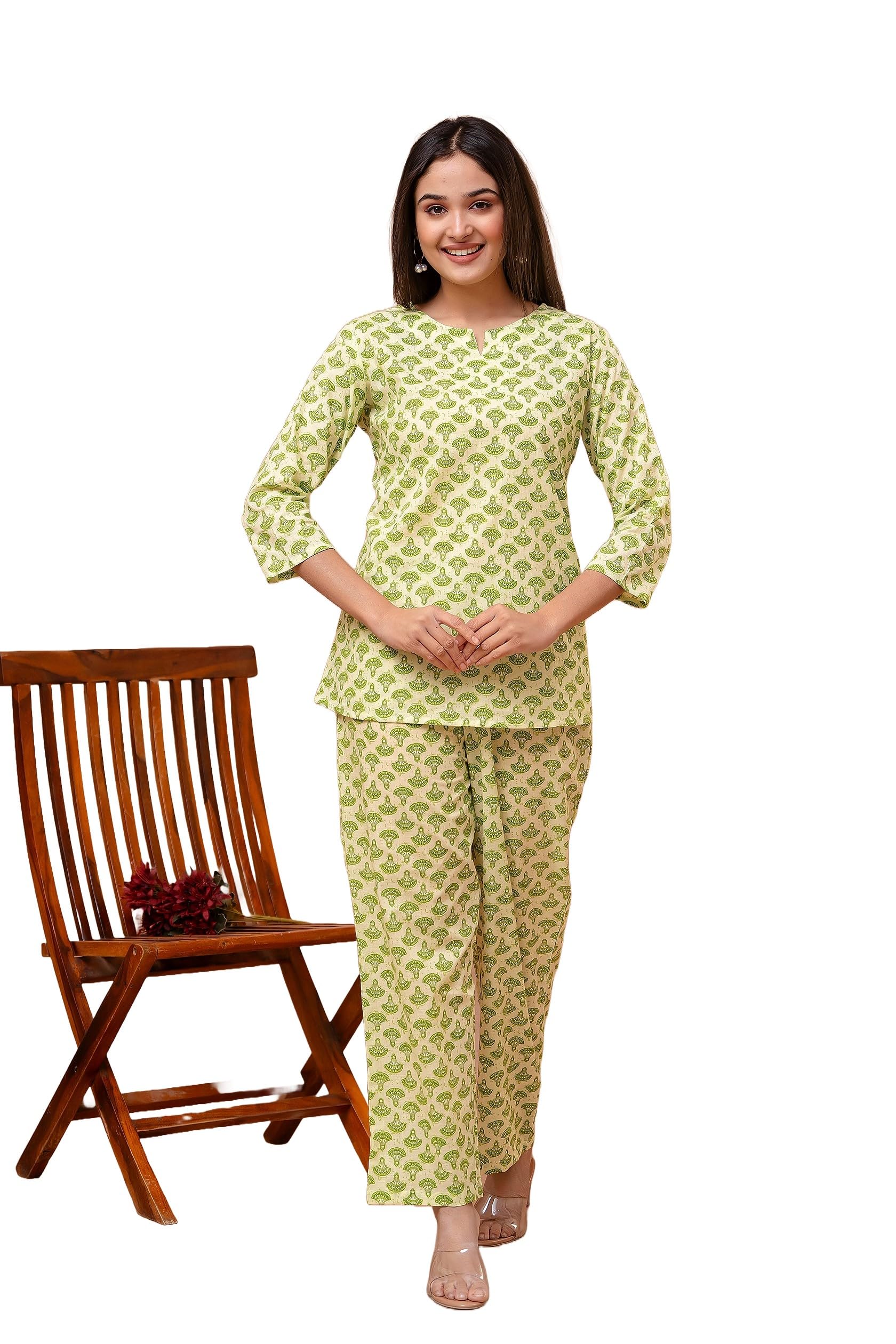 VashtiCotton Printed Cord Set for womens with Kurta & Pyjama, Green
