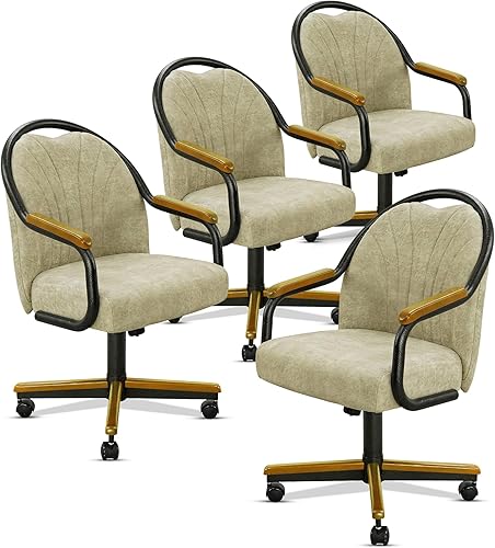 Miniatura 30 de Chromcraft Juego de 4 sillas de comedor de cocina, giratorias, sillas de comedor, sillas tapizadas de espuma viscoelástica con ruedas giratorias