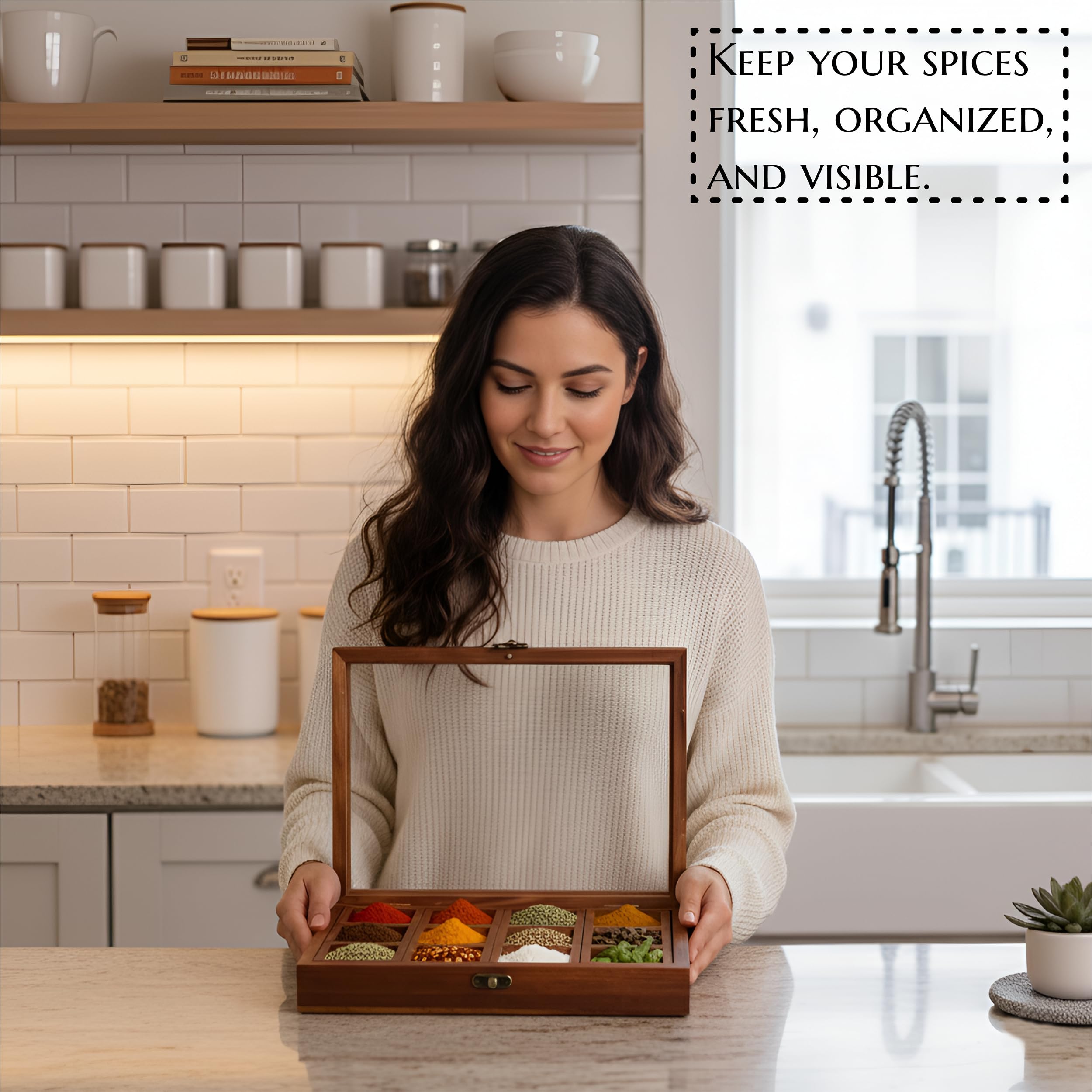 Drewniane pudełko na przyprawy 12 pojemników do kuchni Masala Dabba i łyżka w Sheesham drewno kuchnia przyprawa Masala Dani Namak Daani Dabba wielofunkcyjne pudełka dekoracyjne (opakowanie 1 szt.)