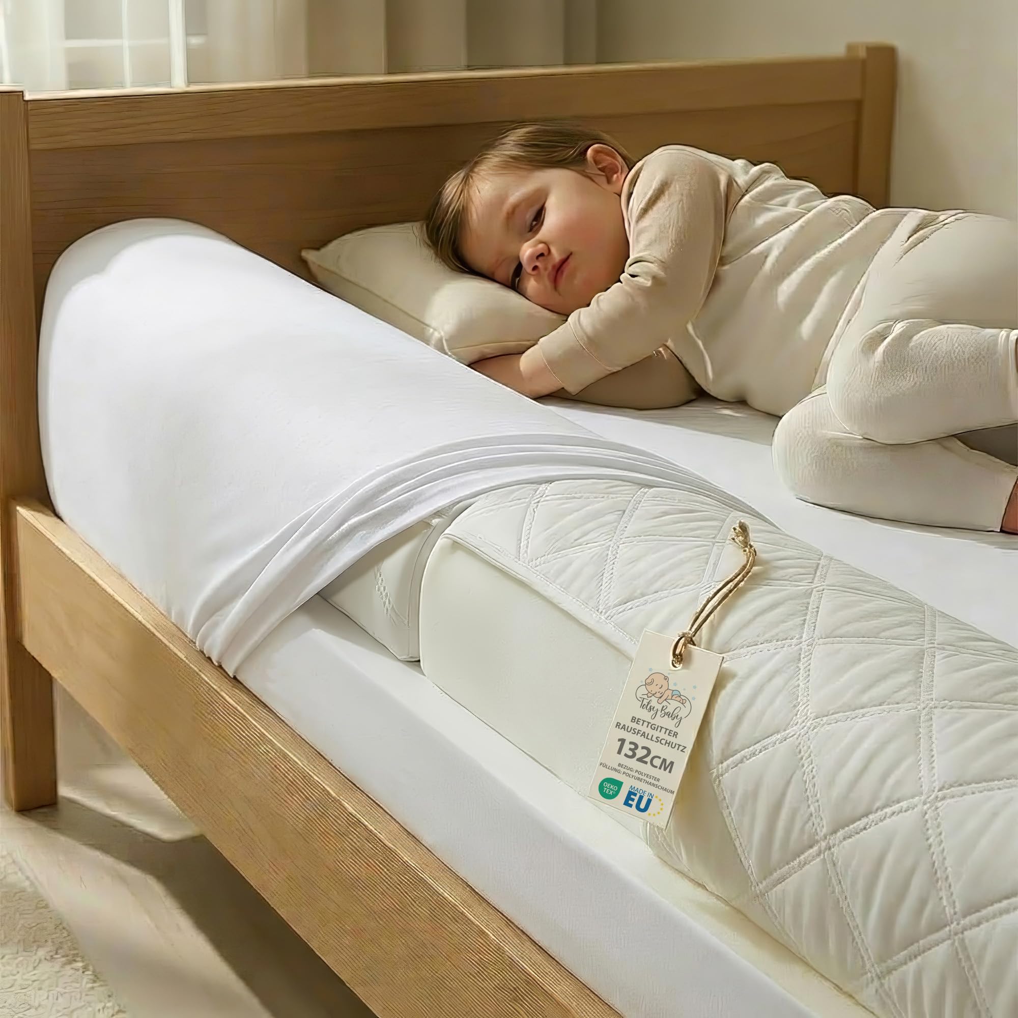 Totsy Baby Barrière de sécurité Pliable pour lit bébé- 132 cm Coussin Tour de Lits bébé barrières Enfants et réducteur de sécurité pour Tout-Petits idéal pour Les Filles et Les garçons Oeko-Tex