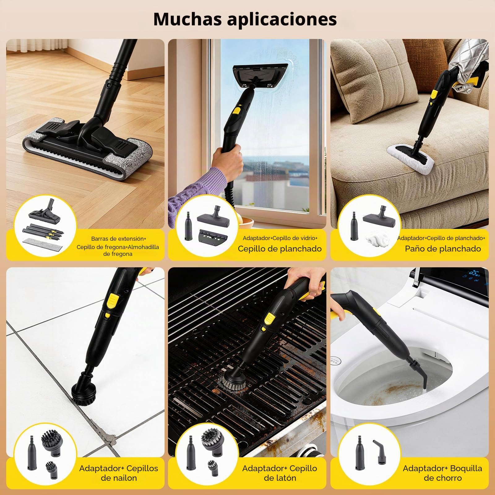 Vaporeta Limpieza Hogar con 24 Accesorios, Vaporeta de Mano Multiusos a Alta Presión de 5 Bar, 2000W, Depósito de Agua de 2L para Coches, Pisos, Cocina, Baño, Lechada, Ventanas