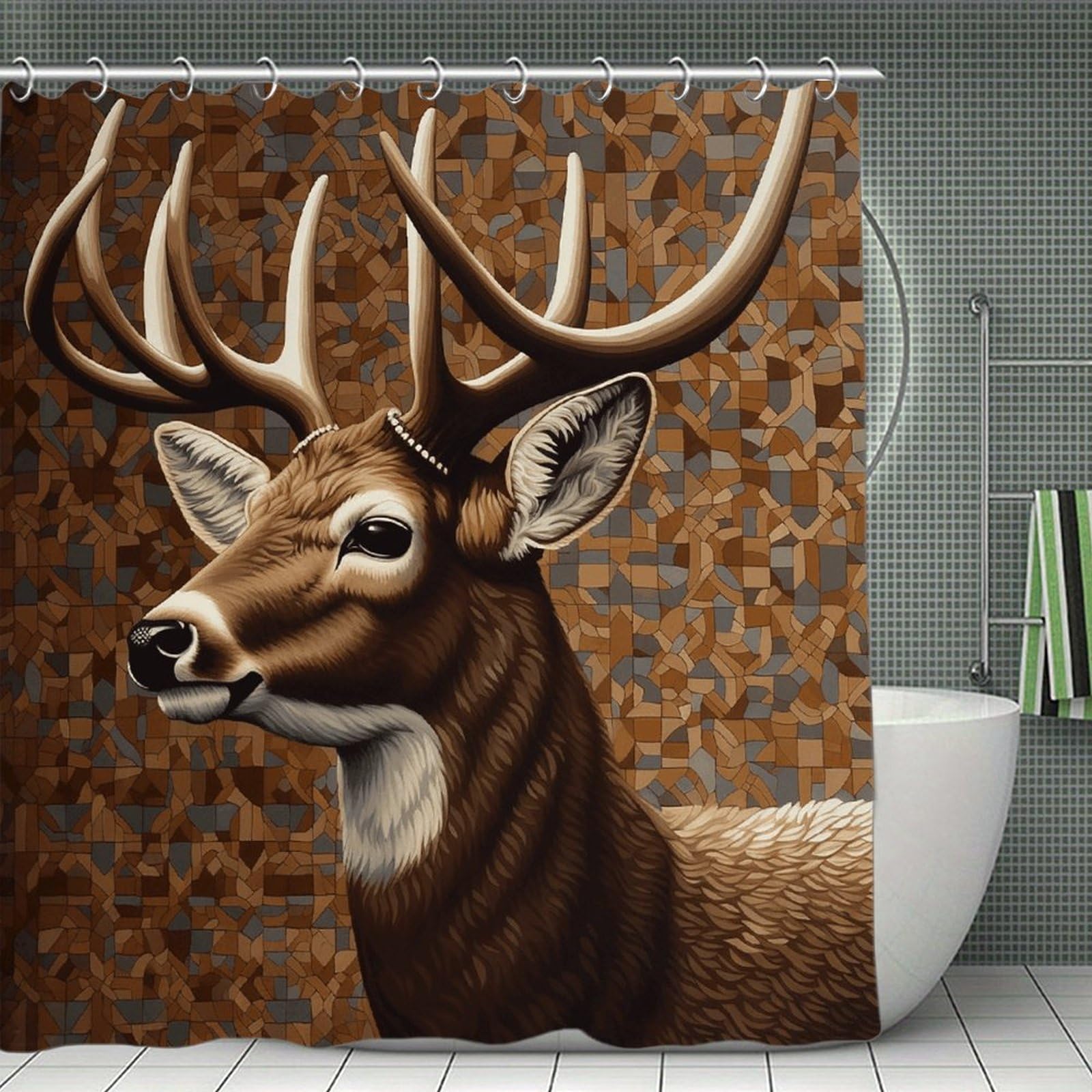 VstaDank Deer on Brown Background Shower Curtain Waterproof Bathroom Shower Curtain with C Type Hooks Soft Lightweight Shower Curtains Liner Washable Polyester Cloth Shower Liner 71x71 Inch
