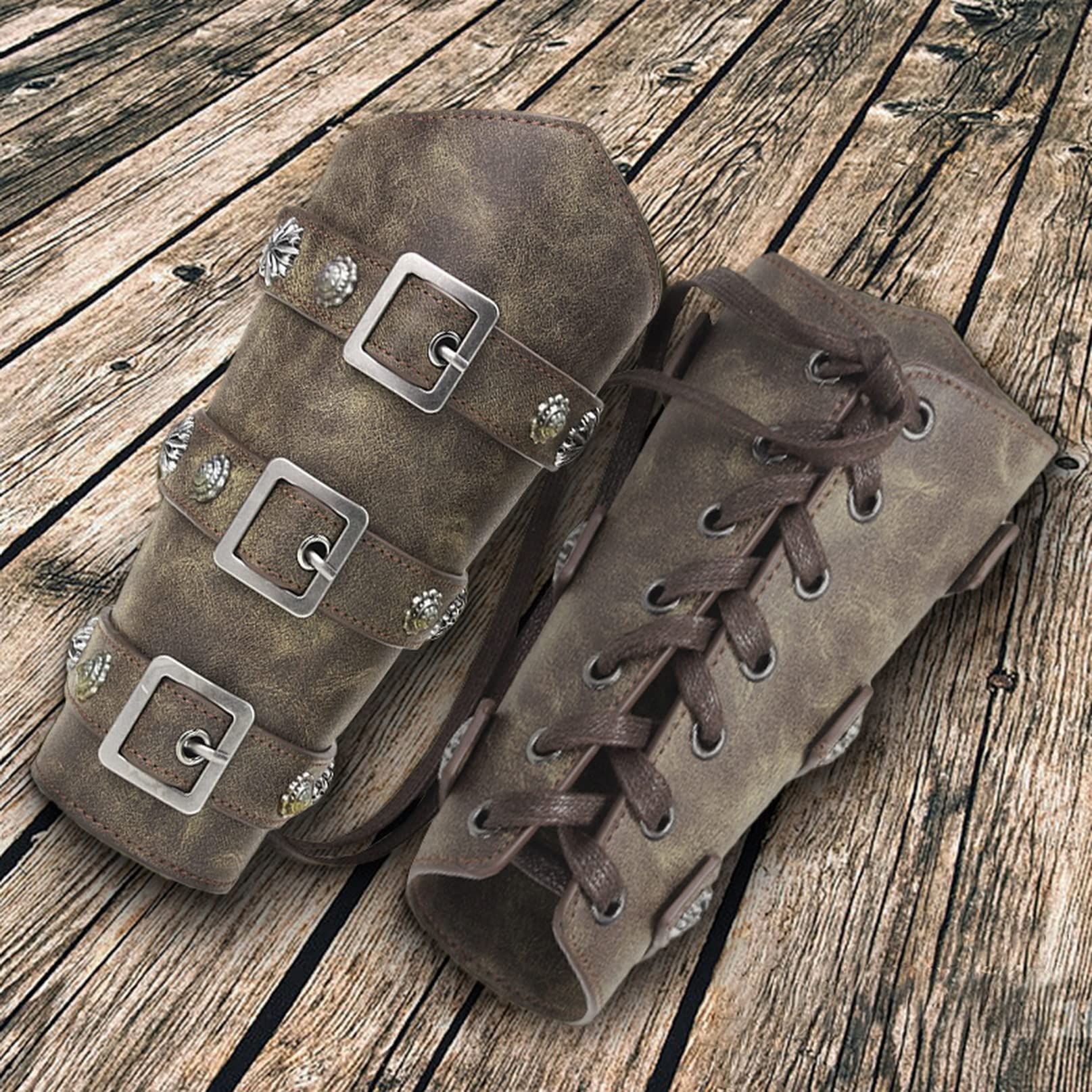 COSFAN Brassards Rétro Armure Médiévale Brassard Pour Le Tir Chasse Médiévale Renaissance Pu Brassard En Cuir Viking Punk Gothique Bras Gardes Gauntlet Brassards Armure De Chevalier Réglable