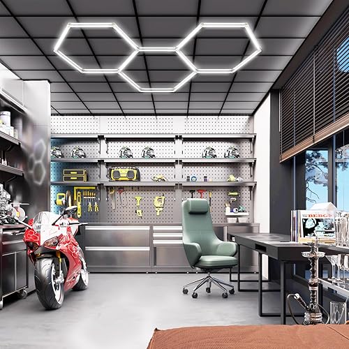 Miniatura 2 de CDKMAX Paquete de 24 luces LED hexagonales para garaje, 192 W, 26400 lúmenes, 6500 K, sistema de iluminación LED hexagonal ultra brillante para