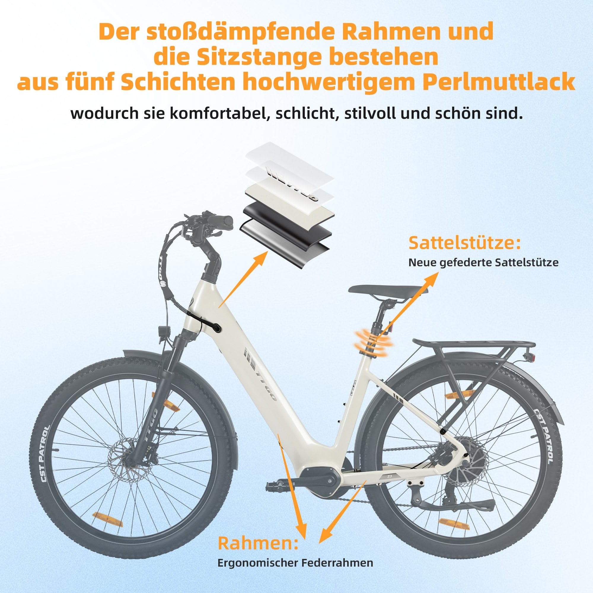 ttgo E Bike Z3 Vélo électrique 27,5" en alliage d'aluminium avec moteur arrière 250 W 70 NM Batterie 48 V 15 Ah 7 vitesses jusqu'à 120 km Écran LCD Vélo électrique pour homme et femme