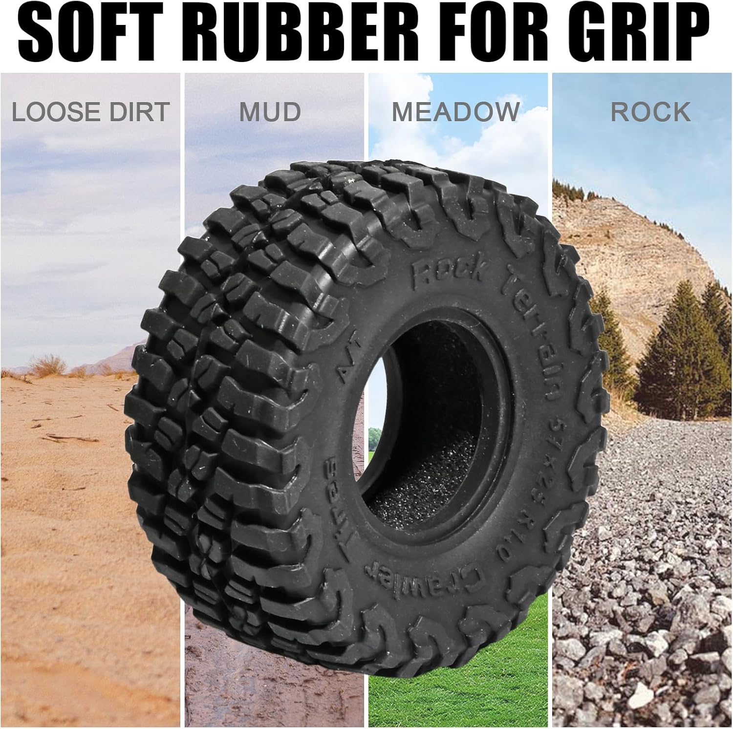 1.0 Tires All Terrain Super Soft Sticky Tires for RC Crawler for Traxxas 1/18 TRX4M Ford Bronco 97054-1 1/24 Axial SCX24 FMS FCX24 RC Crawlers High Grip Off-Road Tire Set Upgrade (4Pcs/Set)