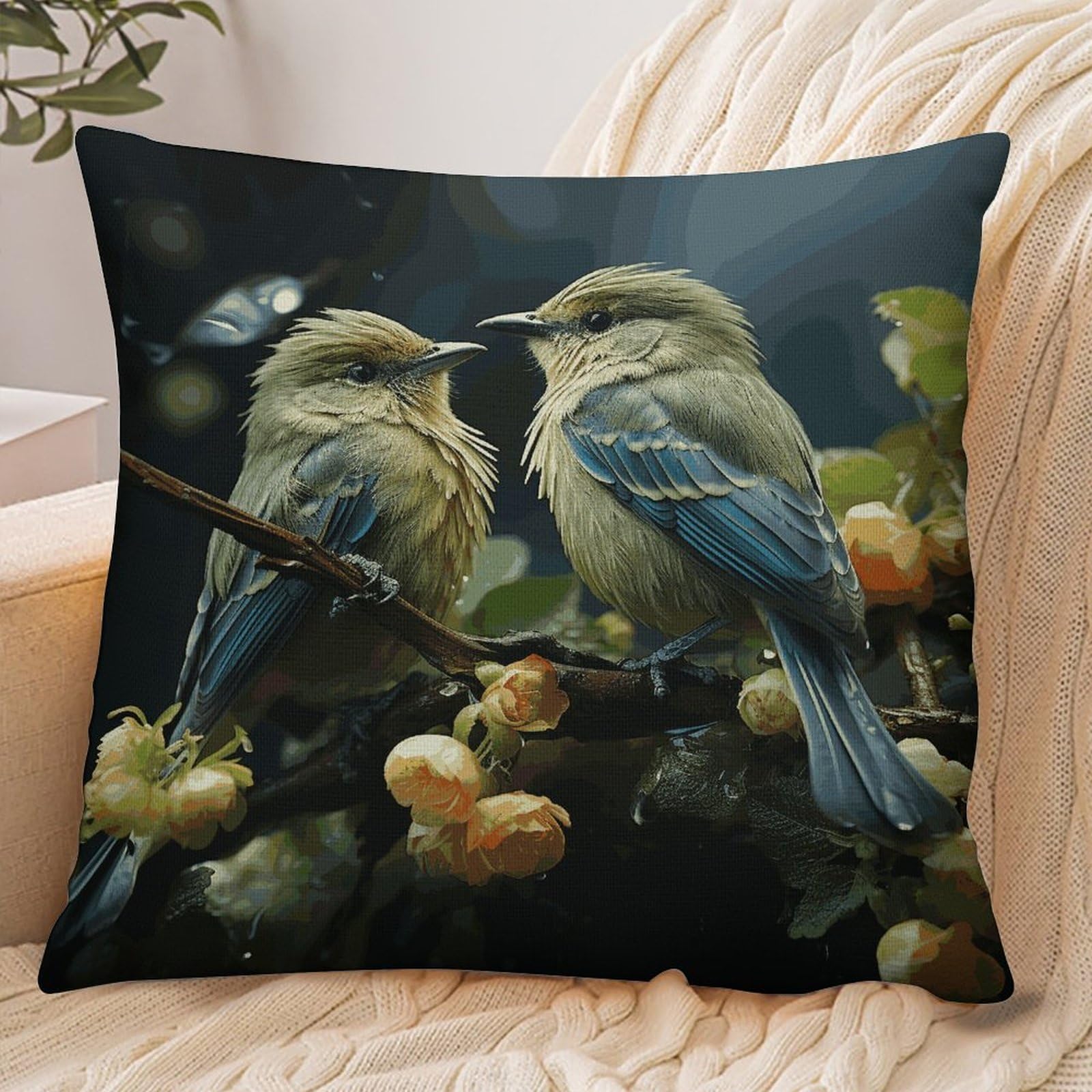 Fekiloot Style Green Leaves And Birds Pillowcase Pillow Sham Pillow Case