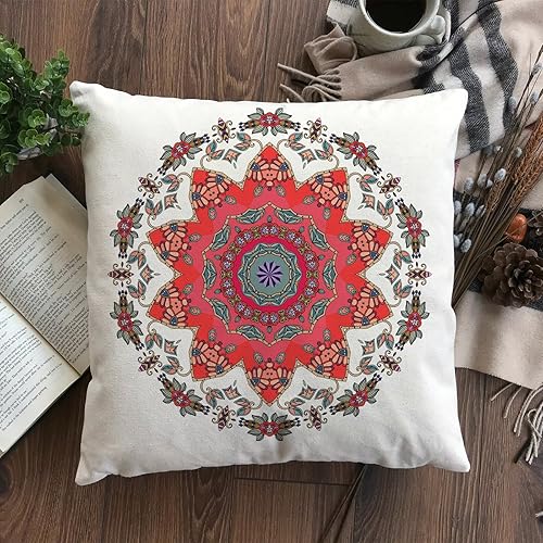 Miniatura 5 de Juego de 2 fundas de almohada de 18 x 18 pulgadas con diseño de flores de mandala sobre fondo blanco, decoración de exteriores, fundas de almohada