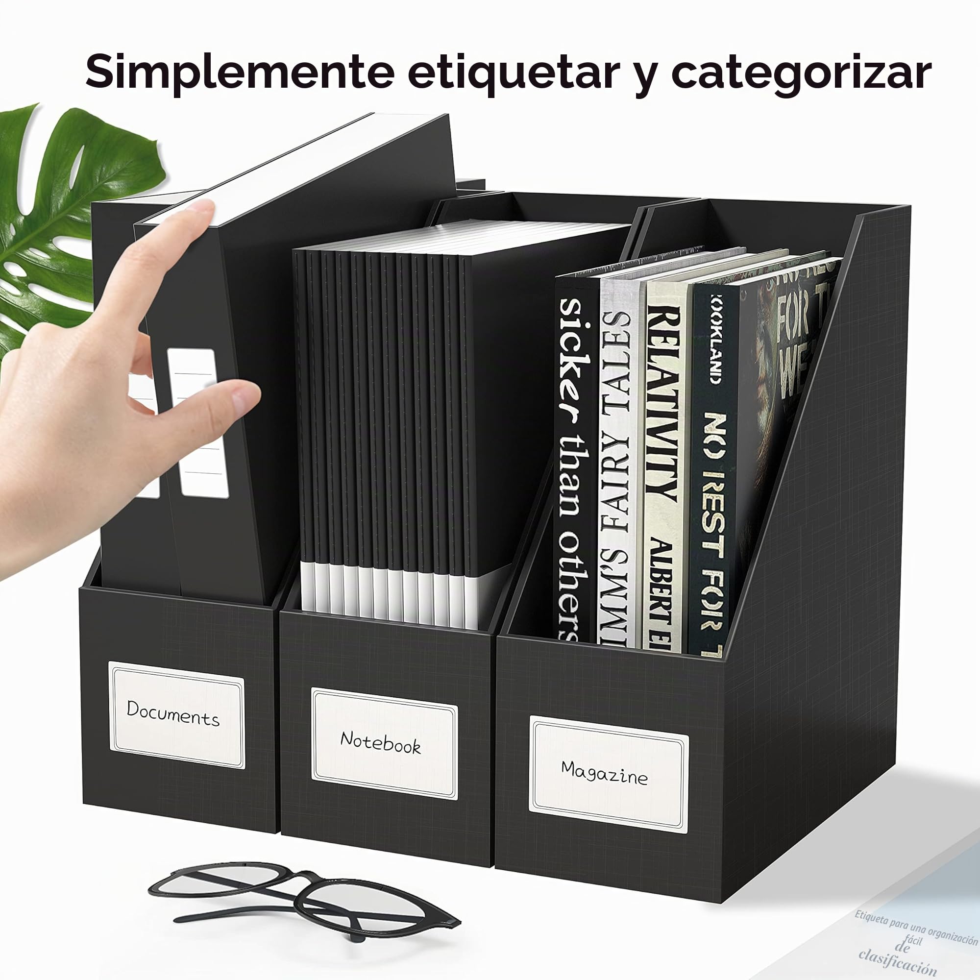 JIAWEI Revistero A4, 3 unidades, cartón extra resistente 1800 g/m, 10,5 cm, negro