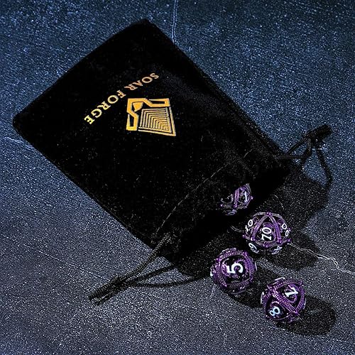 Miniatura 8 de Juego de dados DND de metal, diseño único de orbe redondo hueco para un mejor rodamiento, hermoso juego de dragón para juegos de rol (RPG),