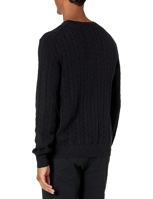 Amazon Essentials Men's Crewneck Cable Cotton Pullover Sweater, Black, Small by Amazon Essentials - Image 2