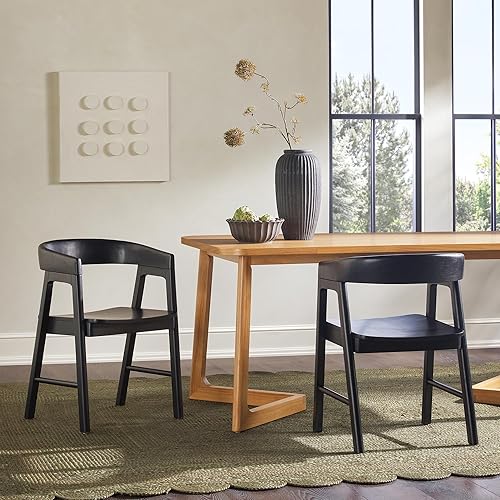 Miniatura 2 de Ezra - Silla de comedor moderna de madera maciza con respaldo redondeado, color negro (juego de 2)