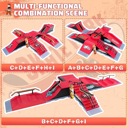 Miniatura 4 de MOMSIV Juego de rampa de patineta para dedos, kit de rampa de parque de patineta de dedo 5+4, medio tubo, accesorios de entrenamiento de parques,