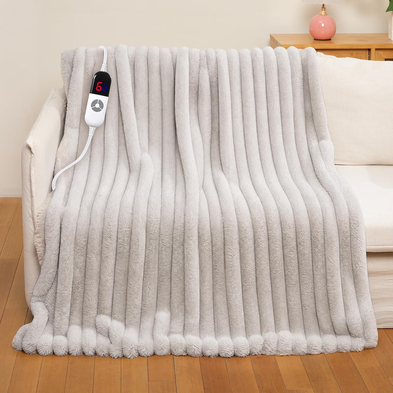 Heated Throw Blanket Electric, Cozy Faux Rabbit Fur Heating Blanket 50x60"