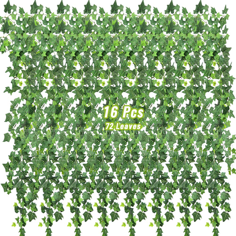 MERYSAN 16 Strands Artificial Ivy Garland Fake Plants, 110Ft Life-like Vine Hanging Garland Foliage Leaf, Greenery Decor Faux Hanging Plant for Home Kitchen Garden Wedding Party (72Leaves)