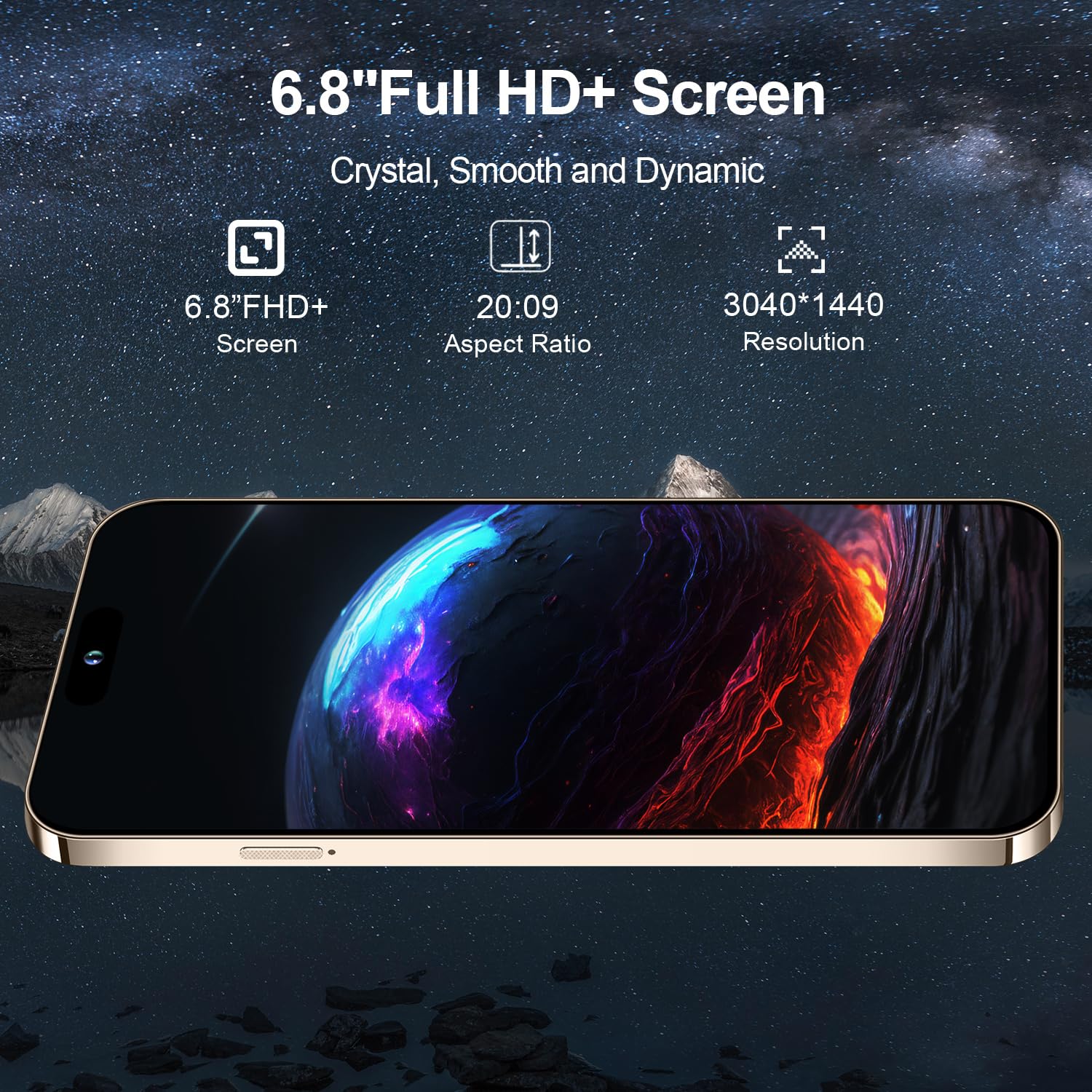 Unlocked Android Phone A15 PROMAX Android 14 Cell Phone with Dynamic Island 16GB+512GB 6800mAh,Fast Charging,HD Screen 48MP+108MP Camera Cell Phone with 5G Dual SIM Smart Phone (Natural Titanium)