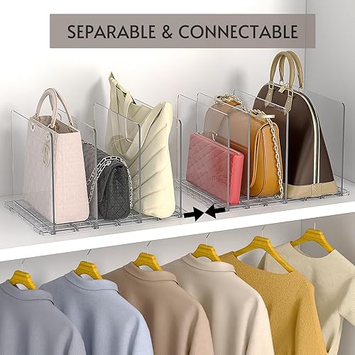 Miniatura 5 de GoMaihe Organizador de bolsas y bolsos para armario 2 juegos de estantes de almacenamiento de bolsos transparentes ajustables - separadores de