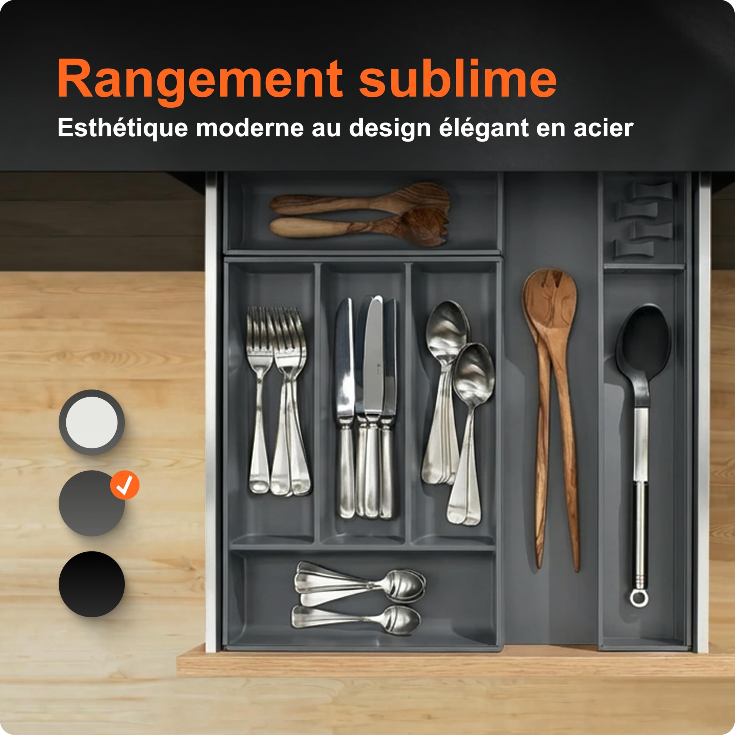 Blum AMBIA-LINE range-couverts Soft-Touch | organiseur de tiroir premium pour tiroir et meuble de cuisine modernes | protège, trie et range couverts et ustensiles | 42×30×5 cm | Gris Orion