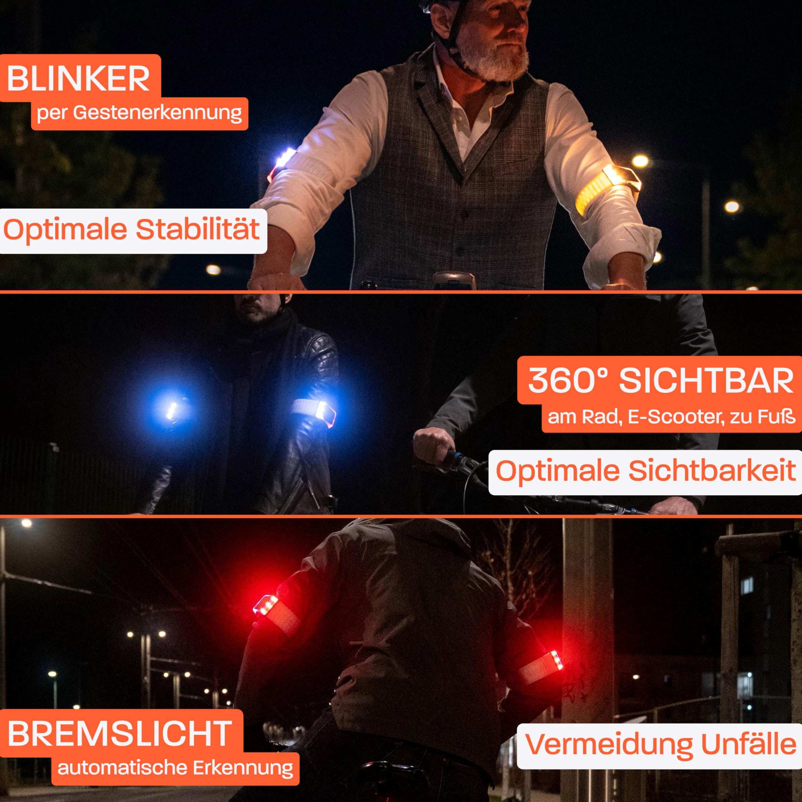 Flasher Patentierte Blinker Armbänder für Fahrrad, E-Scooter, Läufer | Smartes Bremslicht, Blinklicht, Frontlicht, Rücklicht | Die Höhle der Löwen
