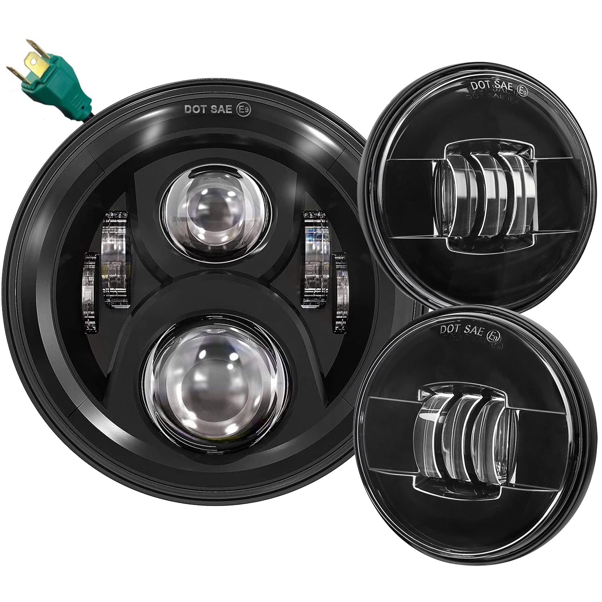 Eagle Lights 8700BG2PK-G2 7" LED Headlight with LED Spot/Passing Light Kit for Harley Davidson and Indian Motorcycles - Generation II/Black Kit/No Installation Accessories