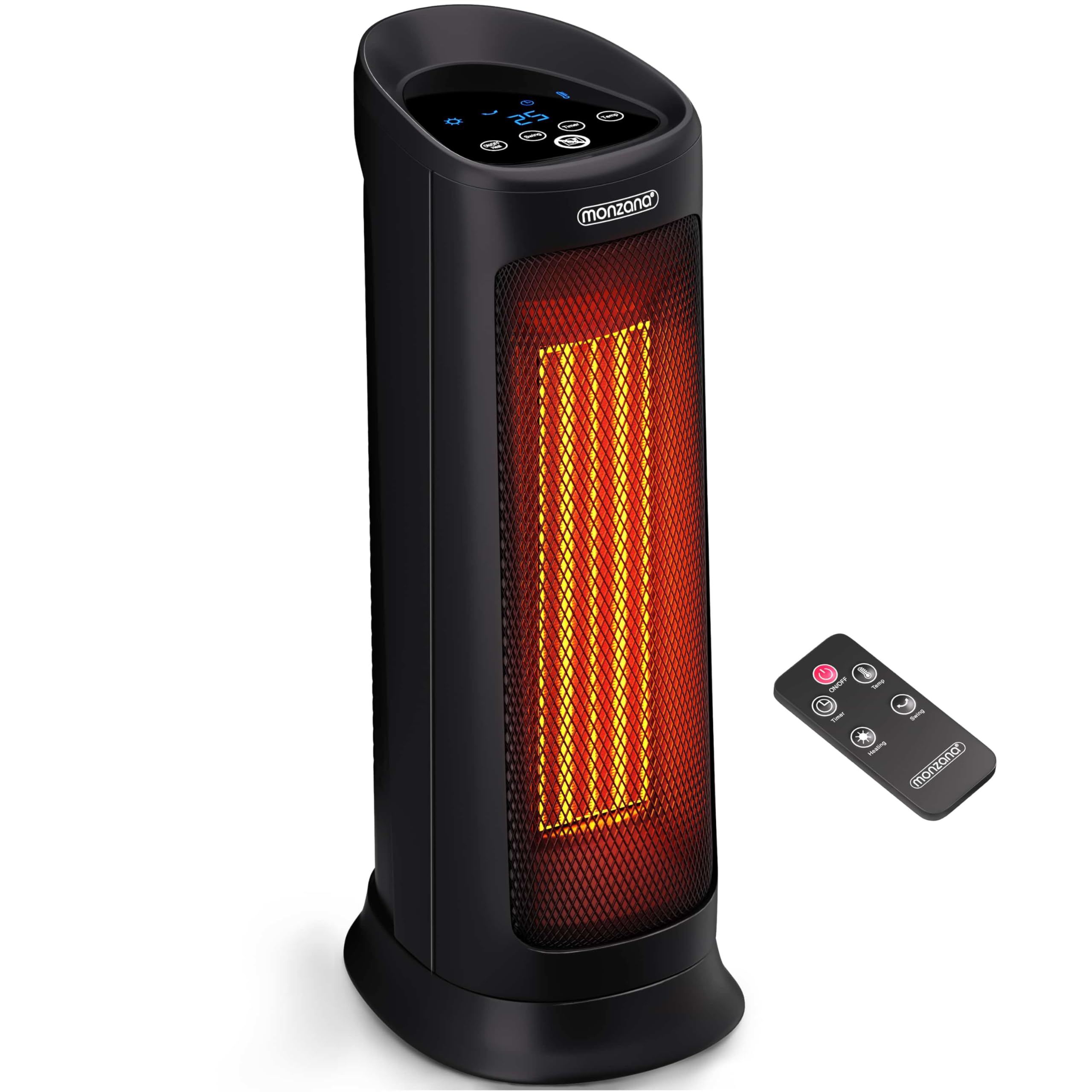Monzana Black Monzana® Electric Heater 2000W | 2-In-1 Portable Ceramic Fan Heater For Home & Office | Energy Efficient Space Heater With Eco Mode, 4 Heat Settings, Remote Control, Timer & 120° Oscillation