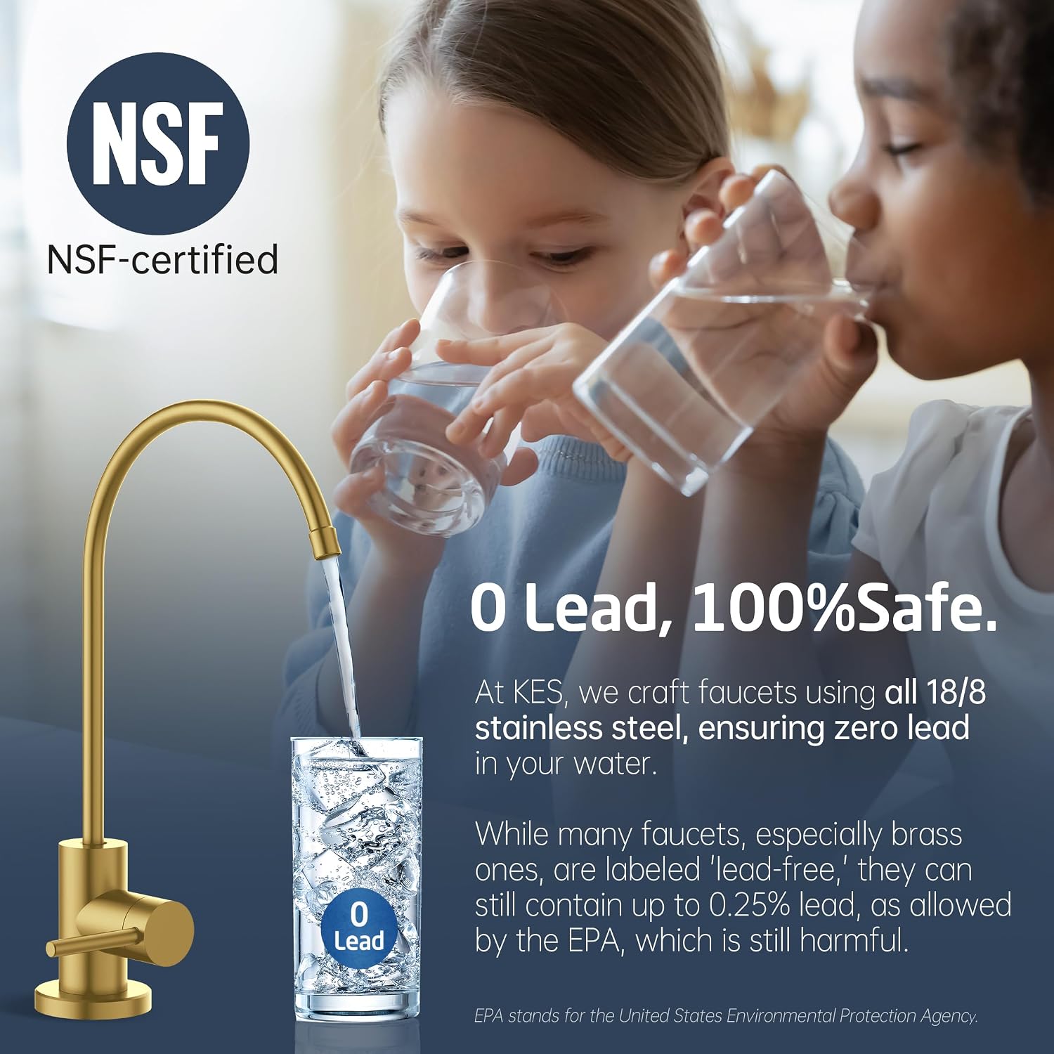 KES NSF Certified All Metal Drinking RO Water Faucet for Kitchen Sink, Lead-Free 18/8 Stainless Steel Reverse Osmosis Faucet, Water Filter Faucet for Most RO Water System, Non-Air Gap, Brushed Gold
