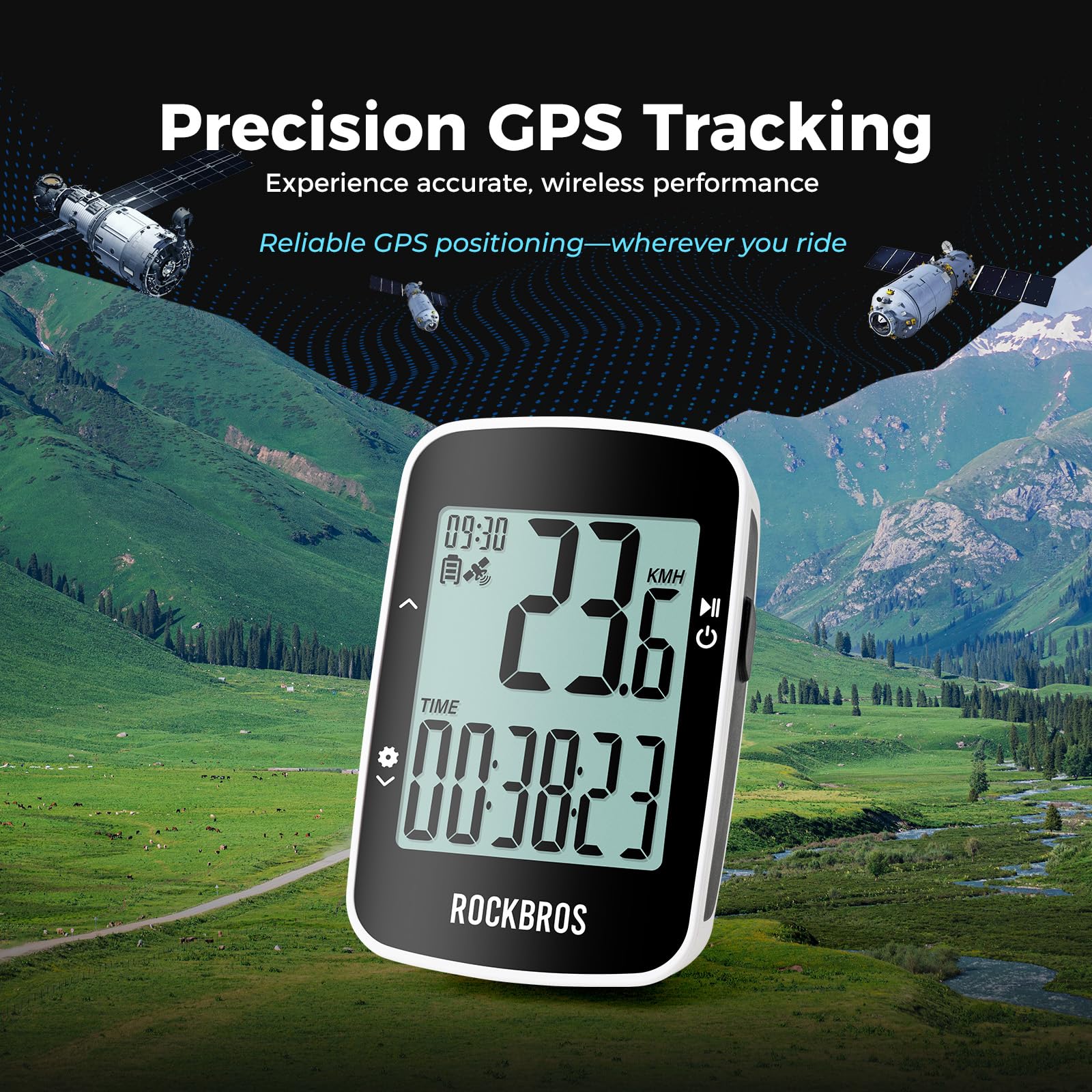 ROCKBROS Wodoodporny komputer rowerowy GPS IPX7, 2,3-calowy wyświetlacz z podświetleniem, bezprzewodowy prędkościomierz Bluetooth i synchronizacja Strava, bateria 600mAh do 18h