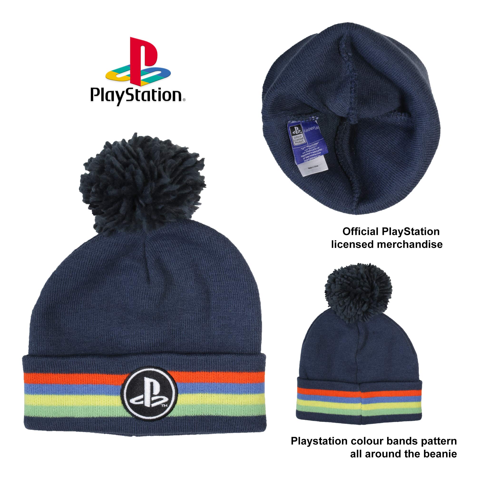 Playstation Classic Logo Beanie con Pom, per Bambini, Taglia Unica, Blu Navy, Merchandising Ufficiale, Marina Militare, Taglia Unica