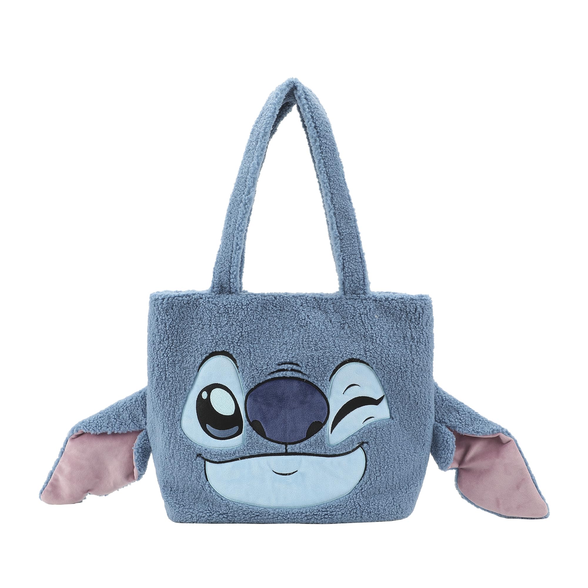 Lilo & Stitch Stitch Face Blue with 3D Ears 16" Plush shoulder bag large Tote Handbag