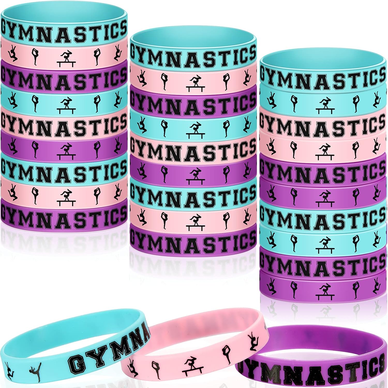 Ecally Gymnastics Party Supplies Rubber Bracelets, Sports Game Silicone Wristbands for Gymnast Teens Women Men, Birthday Party Favors (30 Pieces)
