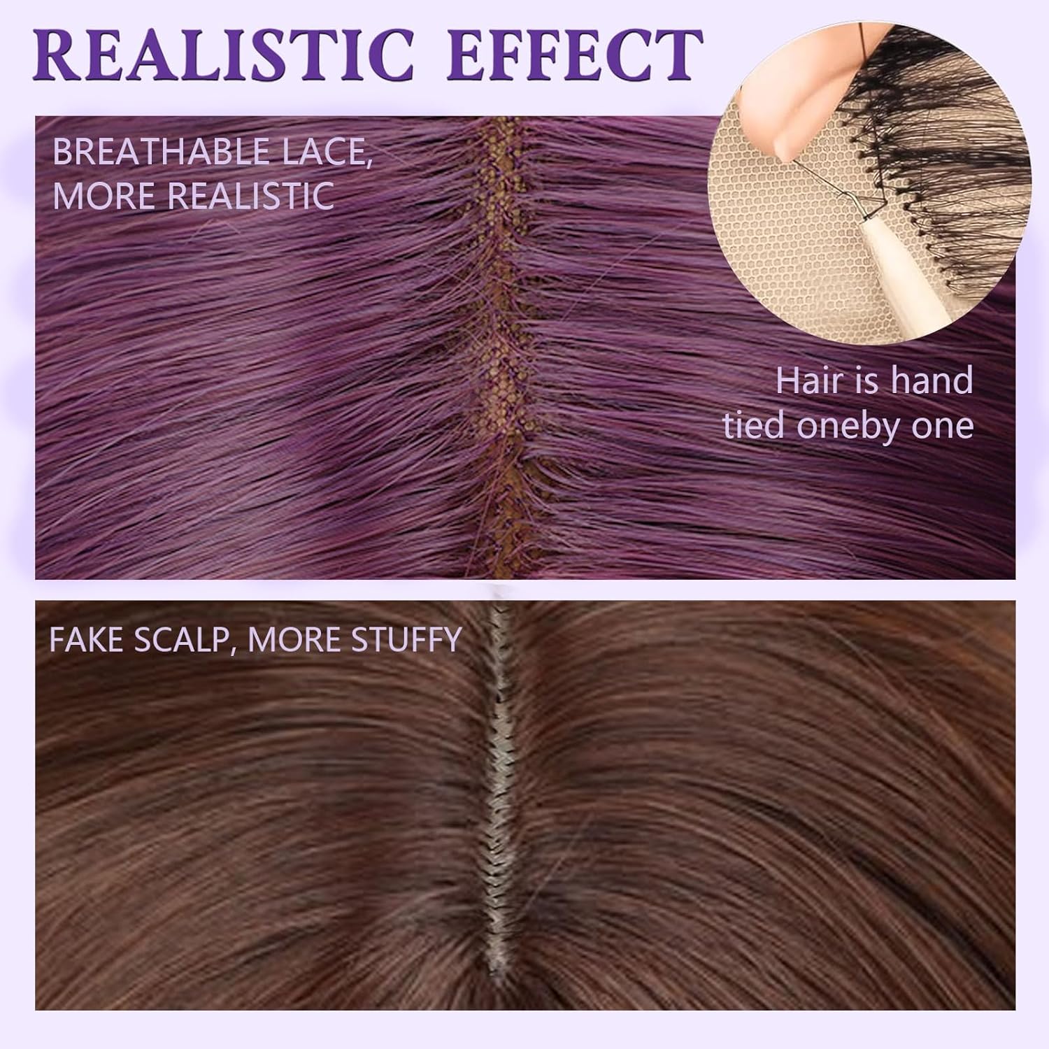 AISI HAIR 14 Inch Purple Wigs for Women - Shoulder Length Wave Wig with Pre-Cut Lace Hairline, Middle Part Natural Wavy Bob Synthetic Heat Resistant Fiber for Daily and Party - Image 4