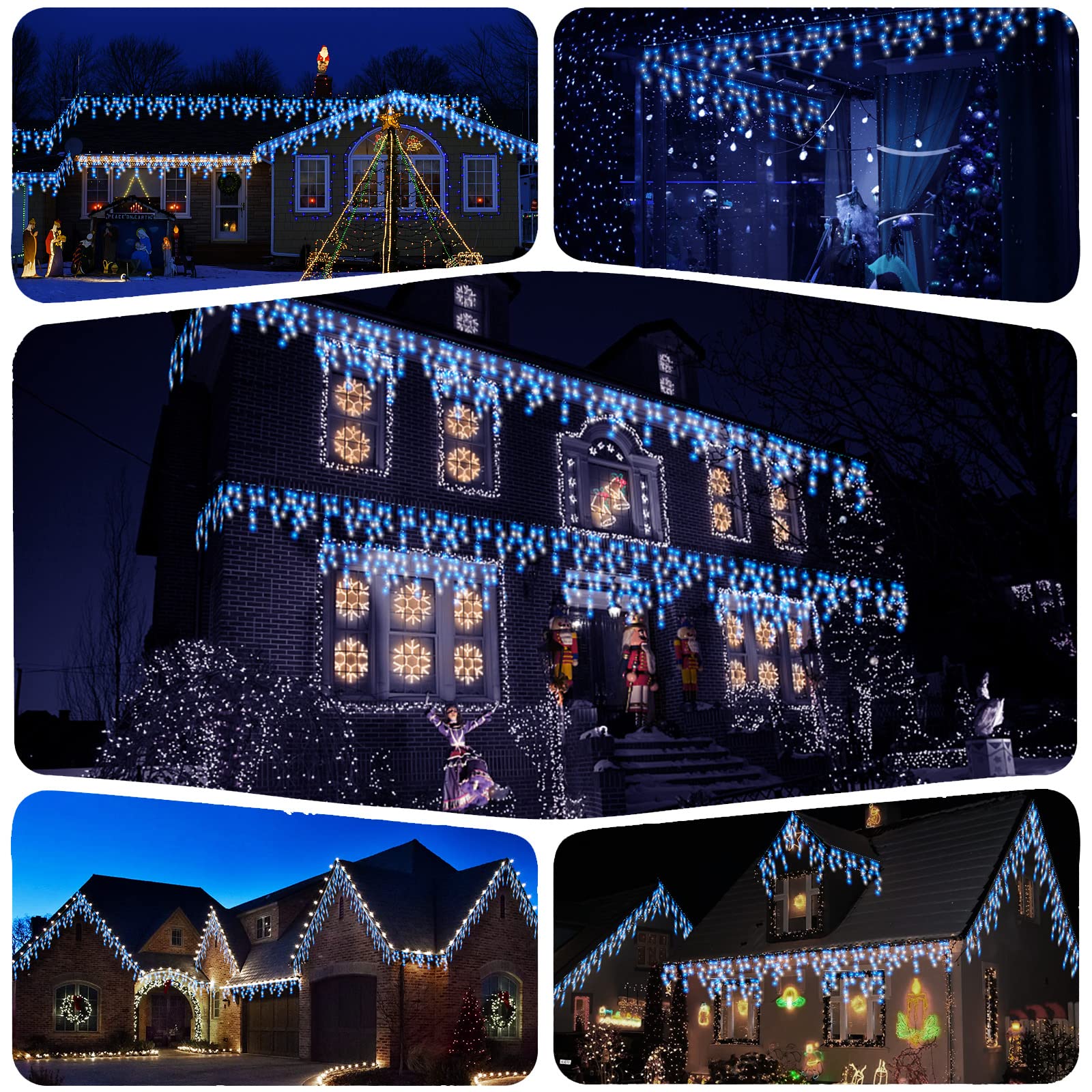 20M 540LEDs Eisregen Lichterkette Außen Weihnachten Lichtervorhang mit Stecker,Eiszapfen Lichterkette Weihnachtsbeleuchtung Wasserdichte mit 108 Tropfen für Outdoor Urlaub Hochzeit,Blau+Weiß