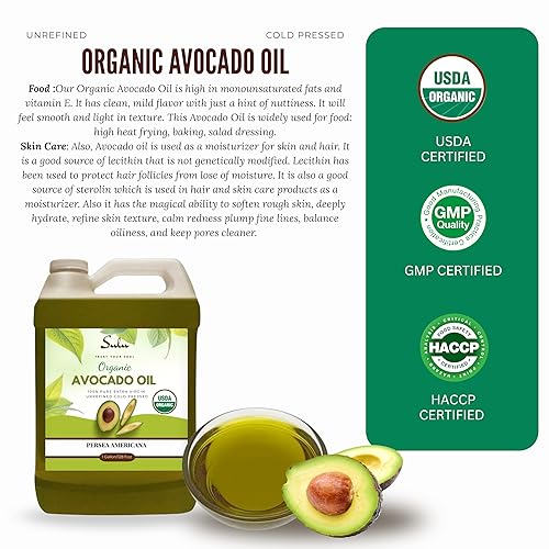 Miniatura 4 de Aceite de aguacate crudo orgánico prensado en frío sin refinar certificado por la USDA, 1 galón128 onzas líquidas