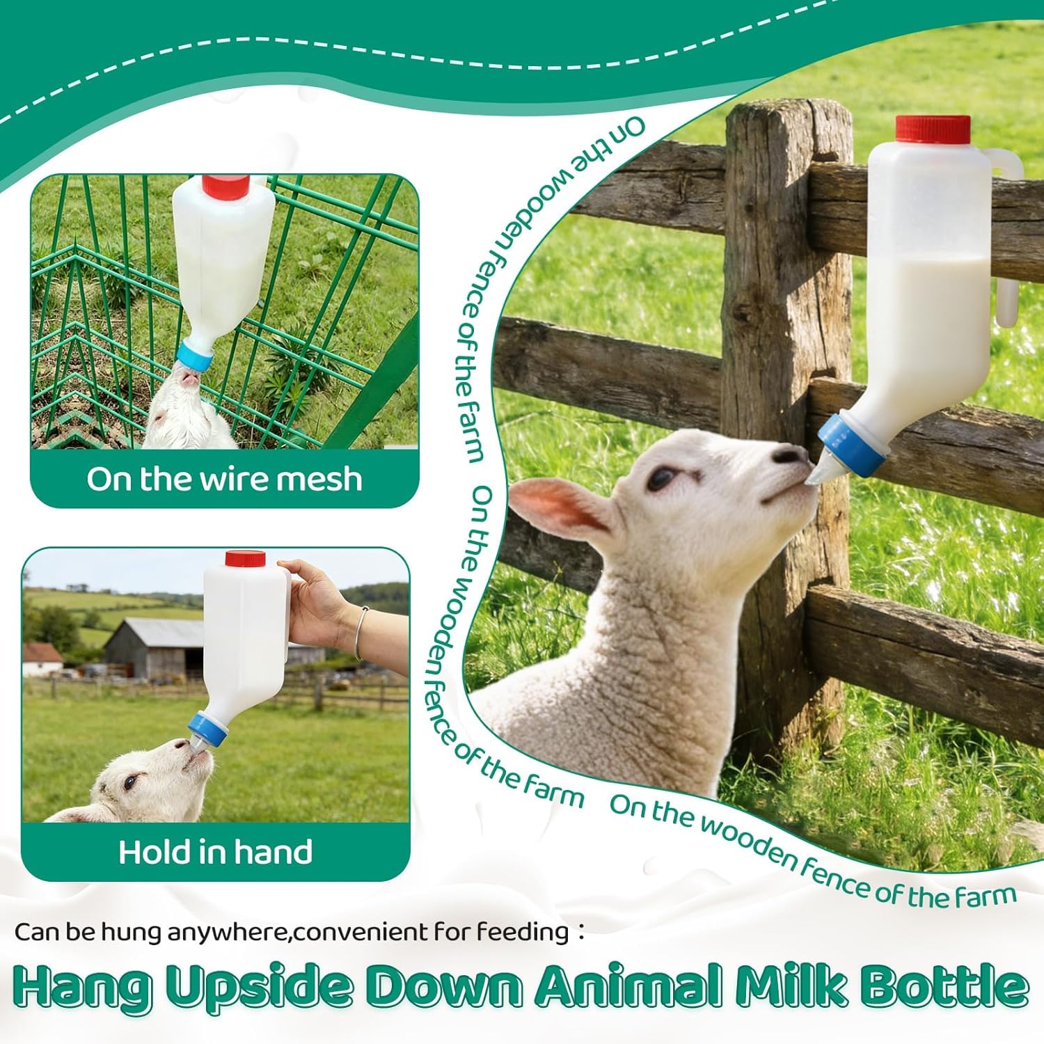 MEISO 3 Pièces Biberon d'agneau & Chèvre 500 ML, Bouteille d'alimentation d'agneau, Système de Boisson Suspendue, Seau à Lait en Bouteille pour Allaitement d'Agneaux & Bébé Chèvre (500 ML)